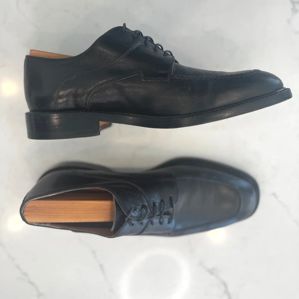 Florsheim Imperial Men 9.5D Black Leather Apron Toe Derby Dress Shoes Italy 9266